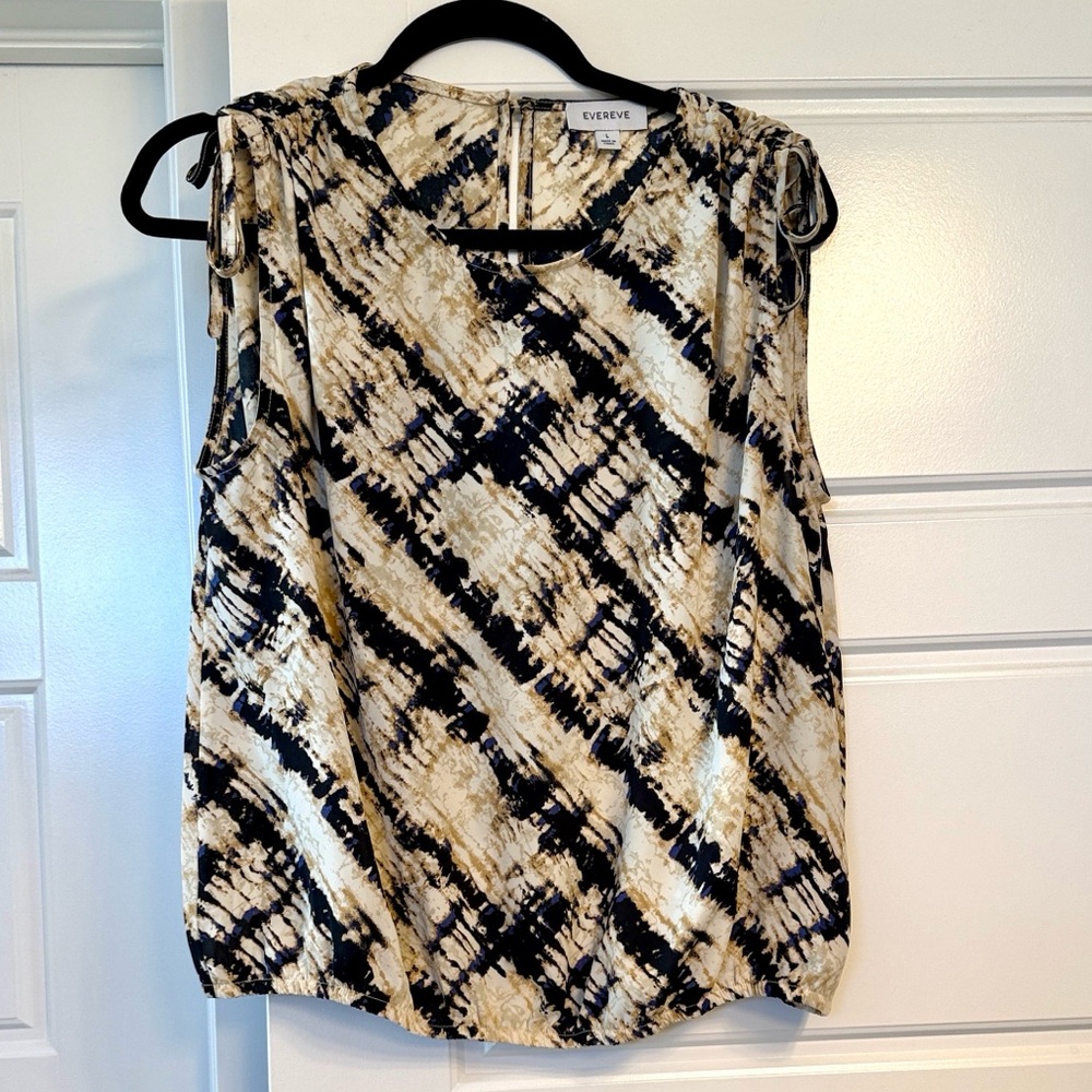 Evereve Black and Cream Tie-Shoulder Sleeveless Blouse